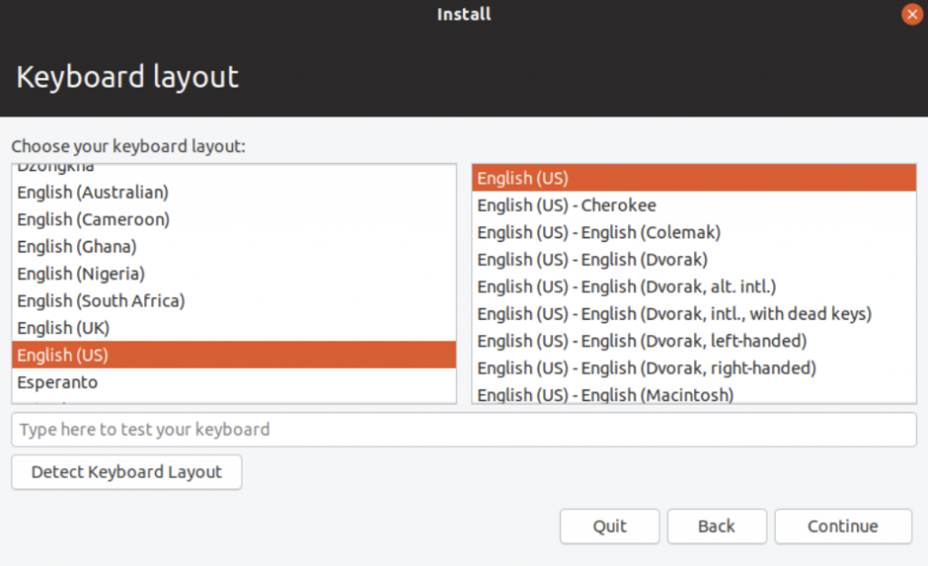 4 bước cài đặt Ubuntu đơn giản nhất 17 Layout ban phim Ubuntu 2 1024x625 1