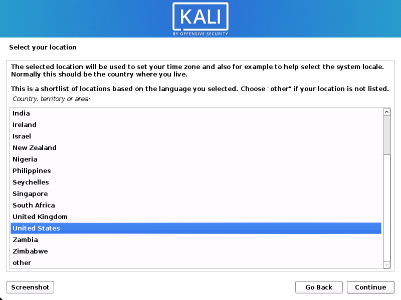 Hướng dẫn cài Kali Linux chạy song song với Windows 10 32 Chọn vị trí địa lý