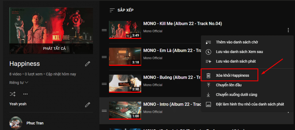 Cách tạo danh sách phát trên Youtube đơn giản bằng điện thoại và máy tính 59 Xóa một video bất kỳ trong Playlist