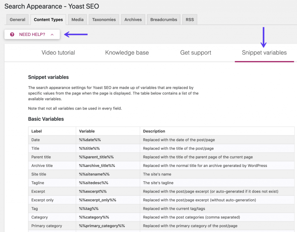 Yoast SEO là gì? Hướng dẫn cài đặt và sử dụng plugin Yoast SEO 74 Các biến có sẵn trong Yoast SEO
