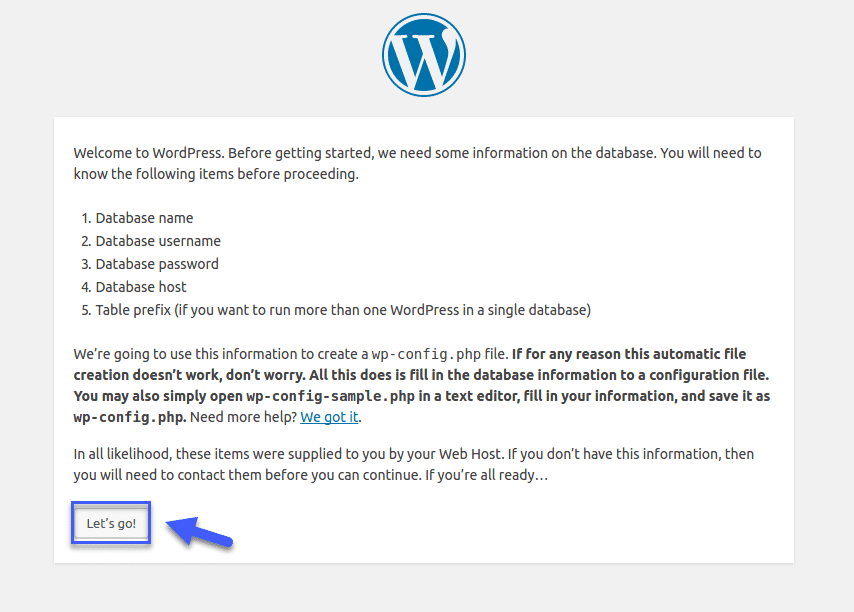 Hướng dẫn cài đặt WordPress lên OpenLiteSpeed đơn giản và nhanh chóng 8 Nhấn chọn Let's go!