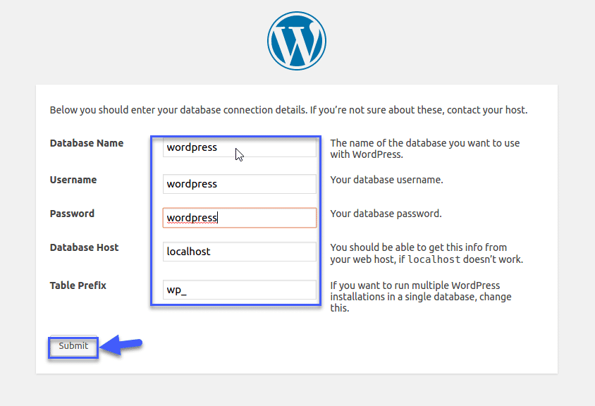 Hướng dẫn cài đặt WordPress lên OpenLiteSpeed đơn giản và nhanh chóng 9 Nhập thông tin Database