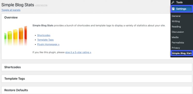 Cài đặt và kích hoạt plugin Simple Blog Stats