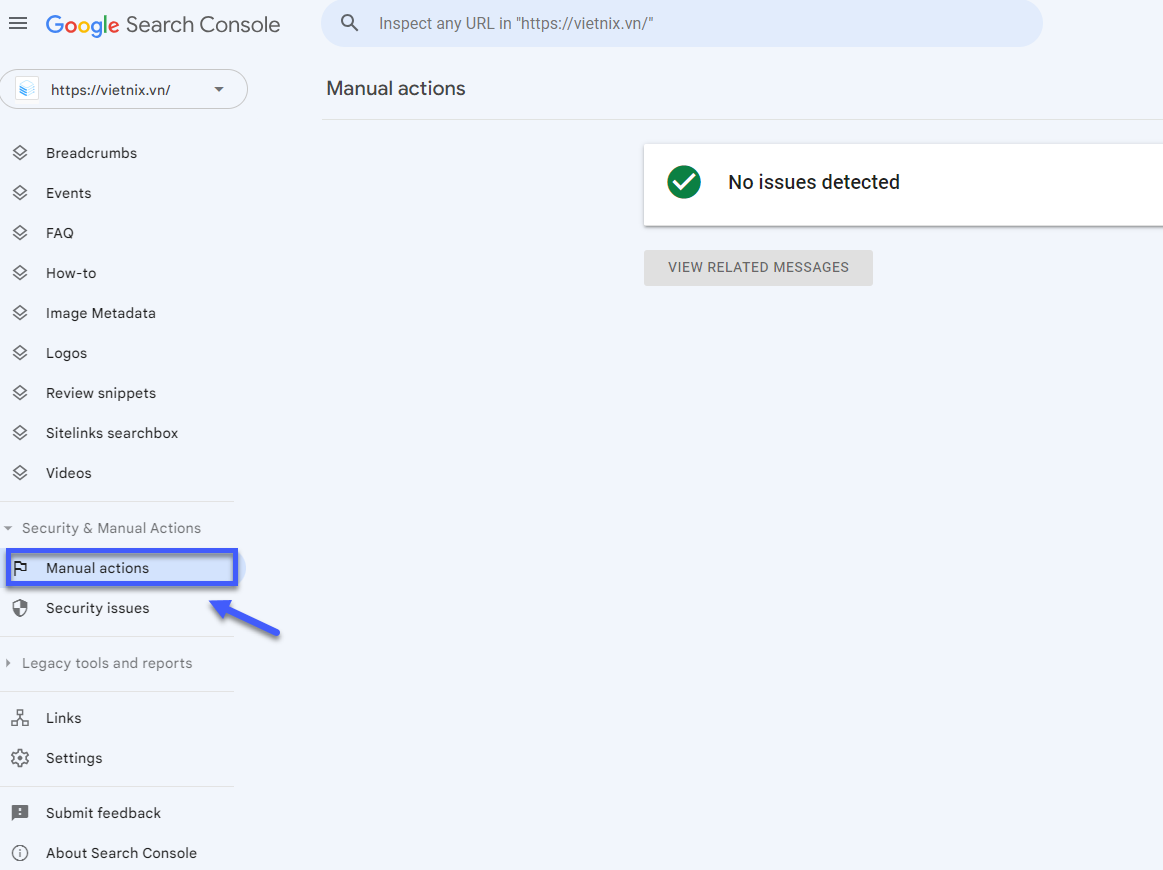 Kiểm tra Manual Actions trong Google Search Console
