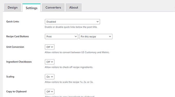 Cách tạo food blog bằng WordPress đơn giản 53 Chuyển sang Settings tab để cấu hình các tùy chọn của plugin
