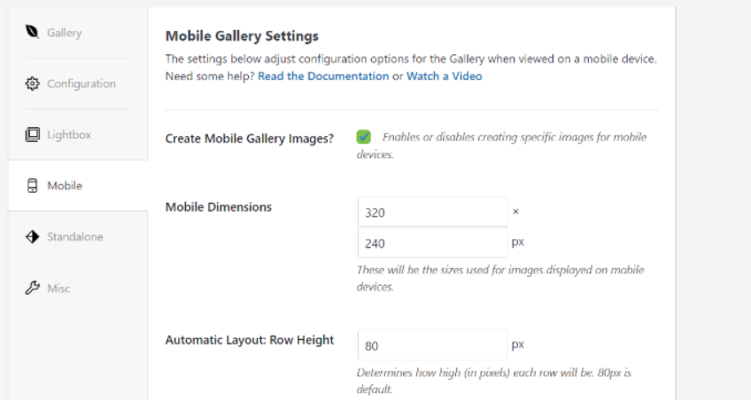 Cách tạo image gallery trong WordPress bằng Envira nhanh chóng, dễ dàng 27 Cài đặt về cách hiển thị của gallery trên thiết bị di động