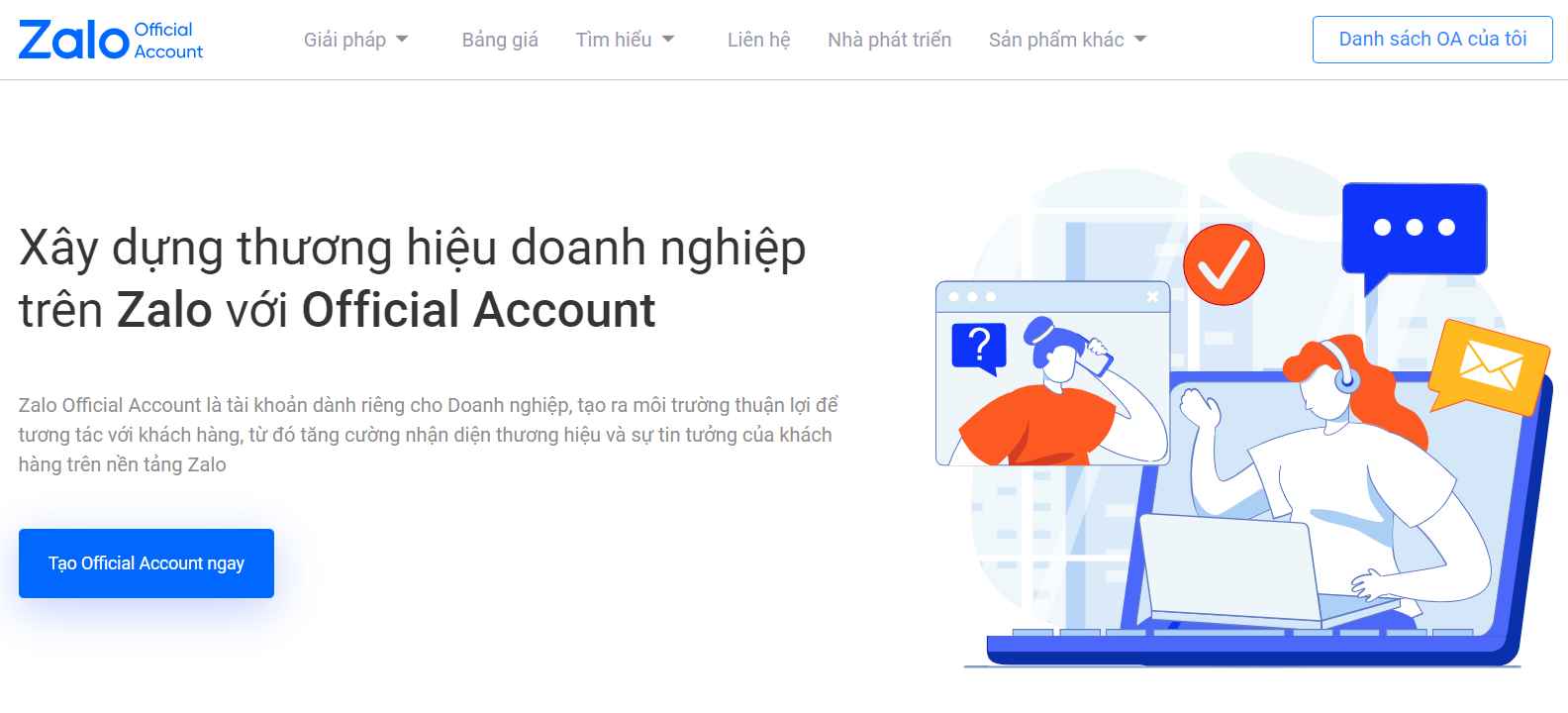 Truy cập vào website để mở tài khoản Zalo OA