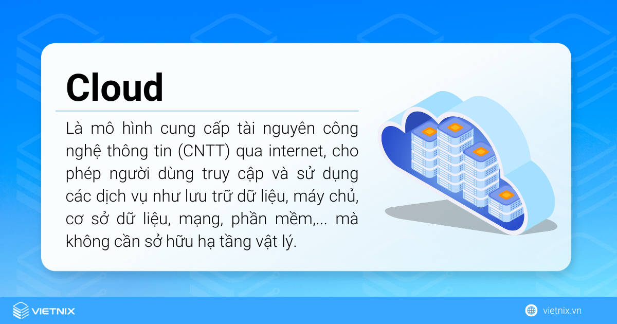 Cloud (đám mây) là mô hình cung cấp tài nguyên công nghệ thông tin (CNTT) qua internet