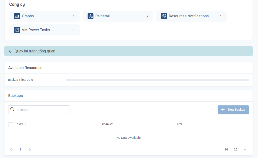 Giao diện Backup VPS NVMe