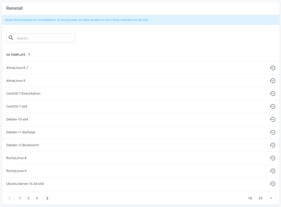 Giao diện cài đặt lại hệ điều hành VPS giá rẻ