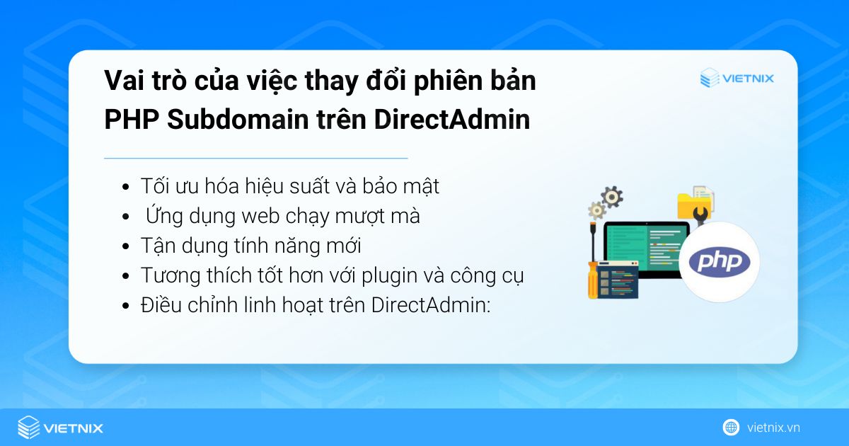 Vai trò của việc thay đổi phiên bản PHP Subdomain trên DirectAdmin