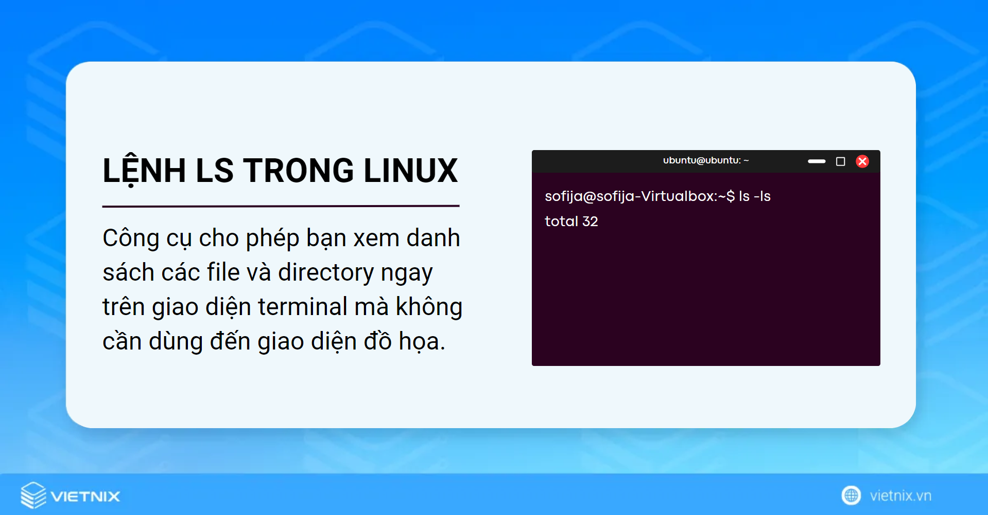 Lệnh ls là một công cụ giúp bạn xem danh sách file và directory