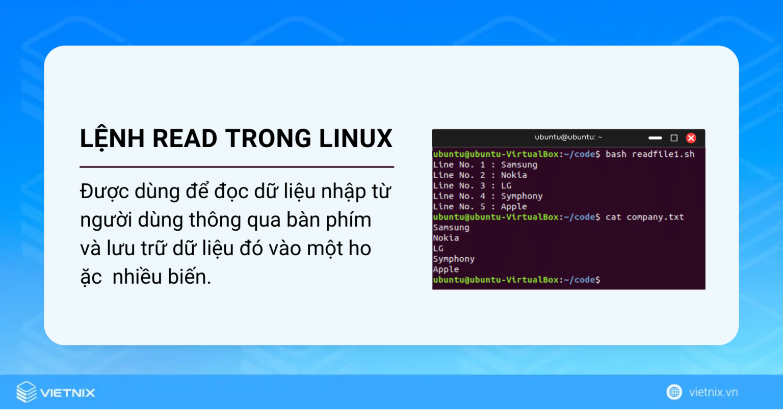 Cách sử dụng và đọc dữ liệu bằng lệnh read trong Linux