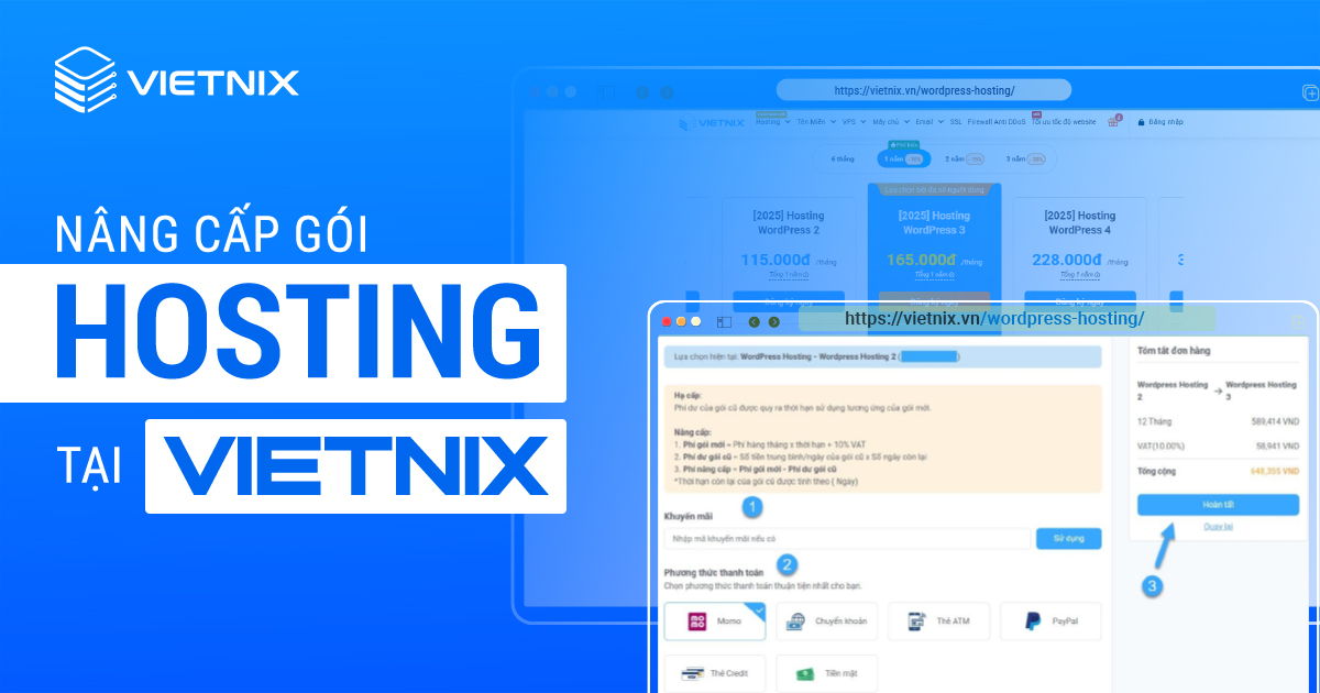 Nâng cấp gói hosting tại Vietnix