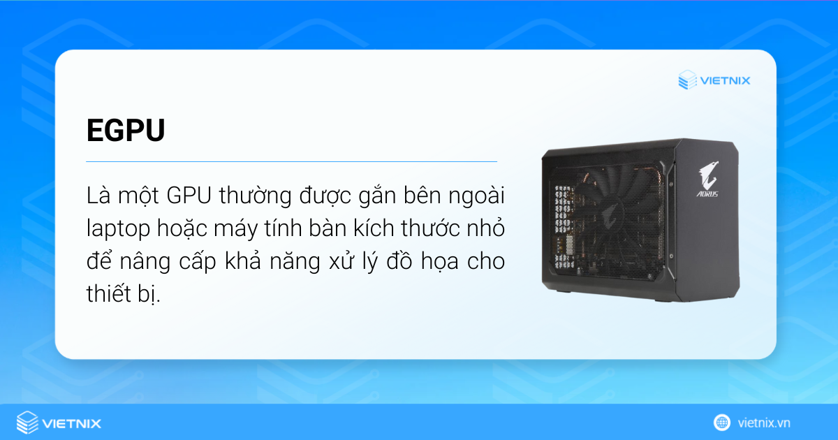 eGPU là một GPU thường được gắn bên ngoài laptop hoặc máy tính bàn