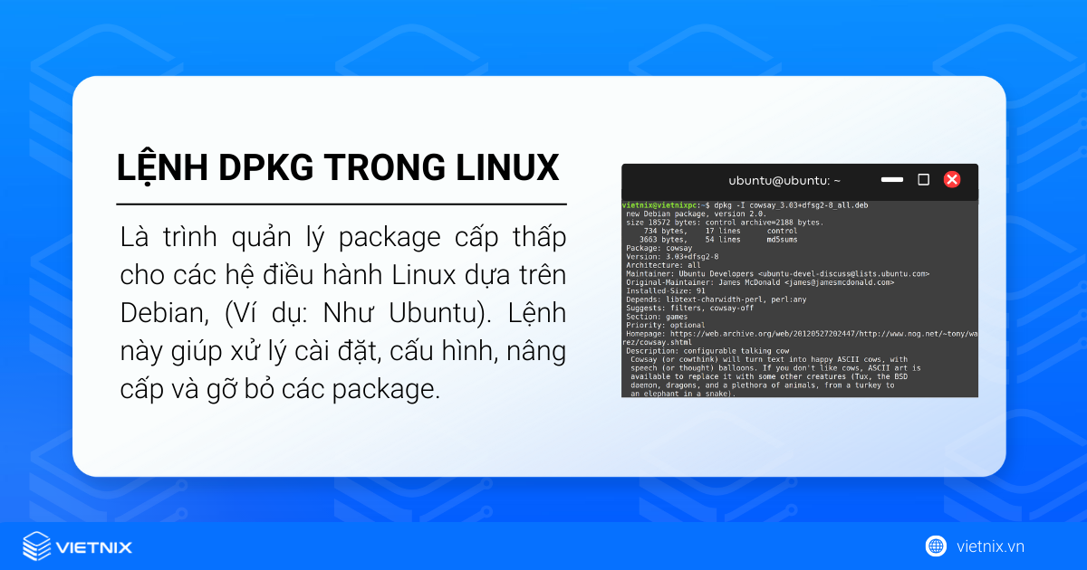 Lệnh dpkg trong Linux là trình quản lý package cấp thấp cho các hệ điều hành Linux