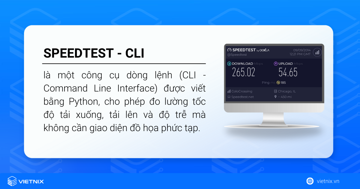 Speedtest-CLI là công cụ dòng lệnh giúp kiểm tra tốc độ kết nối mạng