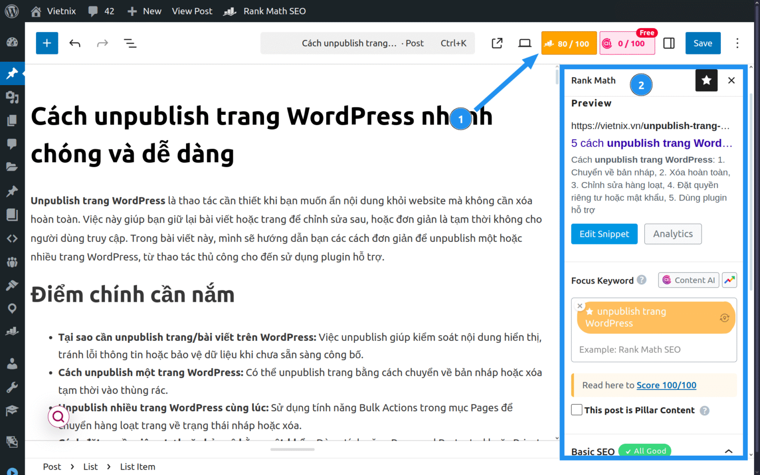 Rank Math Meta Box không hiển thị – Nguyên nhân và cách khắc phục 18 Kiểm tra lại Meta Box đã hiển thị chưa - Trong Block Editor