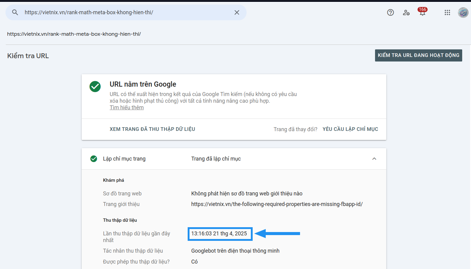 Hướng dẫn chi tiết cách khắc phục lỗi Google hiển thị sai title và meta description 16 Xem ngày thu thập dữ liệu gần nhất.