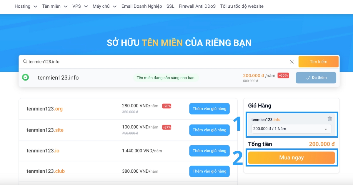 Tên miền .info: Ý nghĩa, ưu nhược điểm và cách đăng ký chi tiết 39 Bạn lựa chọn thời gian gia hạn mong muốn, kiểm tra lại chi phí tương ứng rồi nhấn nút Mua ngay.