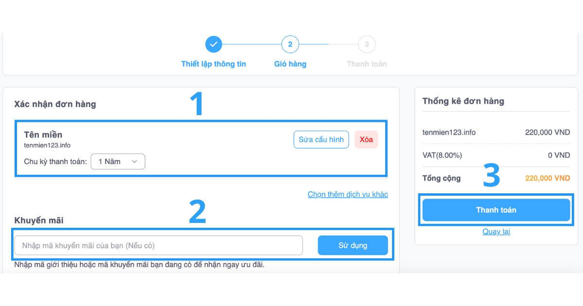 Tên miền .info: Ý nghĩa, ưu nhược điểm và cách đăng ký chi tiết 40 Sau khi xác nhận đơn hàng, bạn nhấn nút Thanh toán