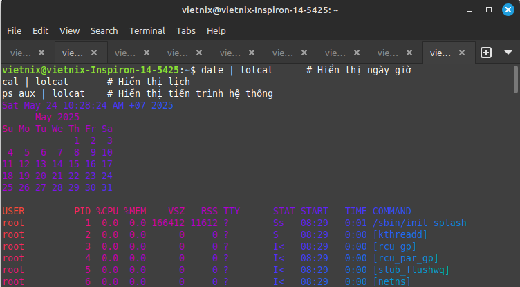 Tìm hiểu lệnh lolcat trong Linux: Hiển thị màu sắc rực rỡ cho Terminal 30 Dùng kết hợp với lệnh khác