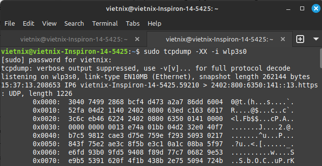 Lệnh tcpdump trong Linux: Hướng dẫn toàn tập từ cơ bản đến nâng cao 28 Hiển thị nội dung gói tin ở định dạng HEX và ASCII