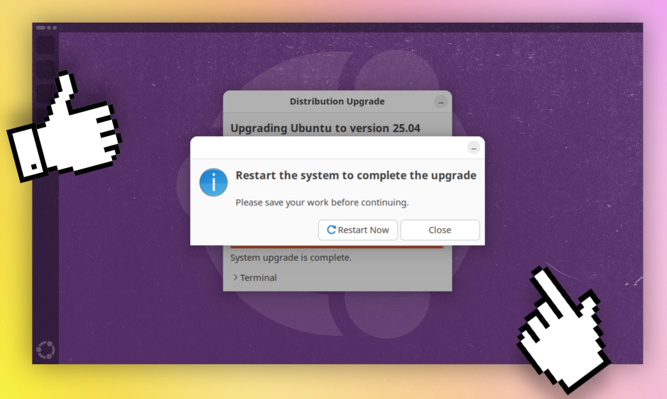 Cách nâng cấp Ubuntu 25.04 nhanh chóng và an toàn 21 Khởi động lại sau khi hoàn tất cập nhật