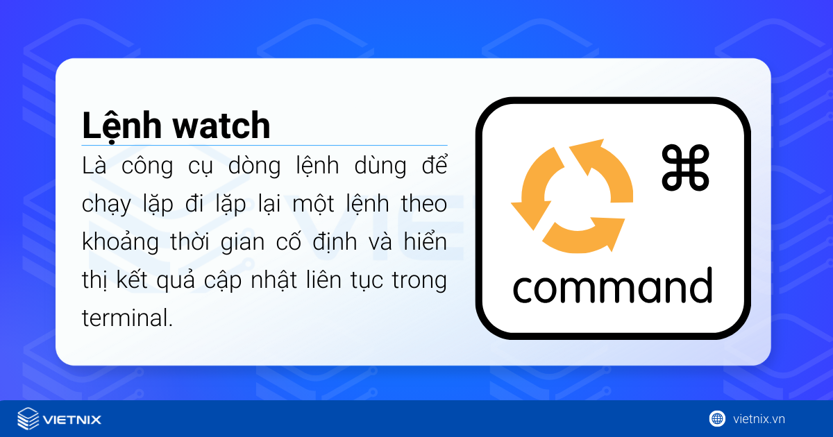 Cách sử dụng lệnh watch trong Linux kèm ví dụ chi tiết 15 Lệnh watch trong Linux là một công cụ dòng lệnh dùng để chạy lặp đi lặp lại một lệnh theo khoảng thời gian cố định