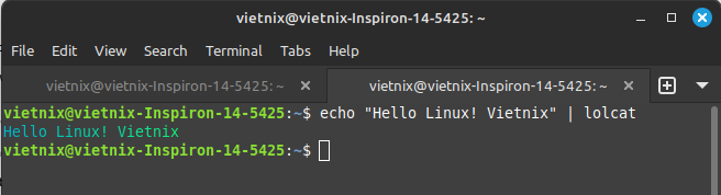 Tìm hiểu lệnh lolcat trong Linux: Hiển thị màu sắc rực rỡ cho Terminal 27 Sau khi cài xong, bạn có thể kiểm tra bằng cách chạy thử