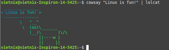 Tìm hiểu lệnh lolcat trong Linux: Hiển thị màu sắc rực rỡ cho Terminal 37 Sử dụng cowsay kết hợp với lolcat