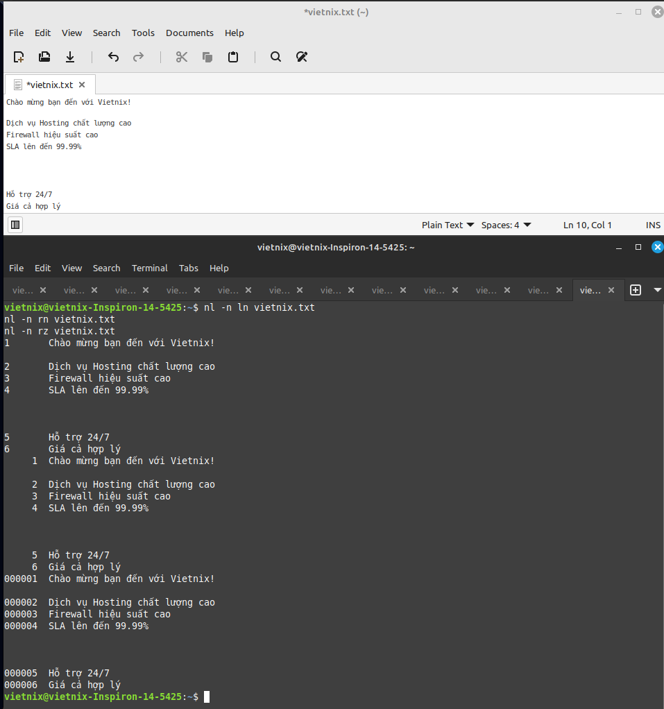 Cách đánh số dòng trong file văn bản bằng lệnh nl trong Linux 25 Thay đổi định dạng hiển thị số dòng