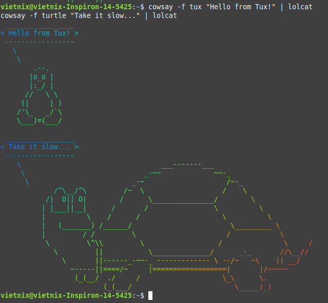 Tìm hiểu lệnh lolcat trong Linux: Hiển thị màu sắc rực rỡ cho Terminal 38 Thay đổi kiểu con vật bằng tùy chọn -f