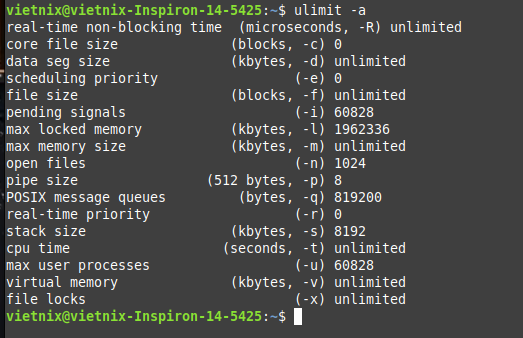 Hướng dẫn sử dụng lệnh ulimit trong Linux 26 Xem tất cả giới hạn tài nguyên hiện tại