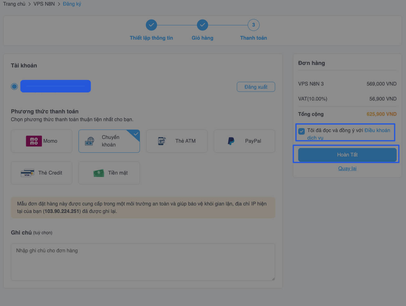Thuê VPS n8n Giá Rẻ: Tự Động Hóa | Không Giới Hạn Workflow 16 tick tôi đã đọc và đồng ý với điều khoản