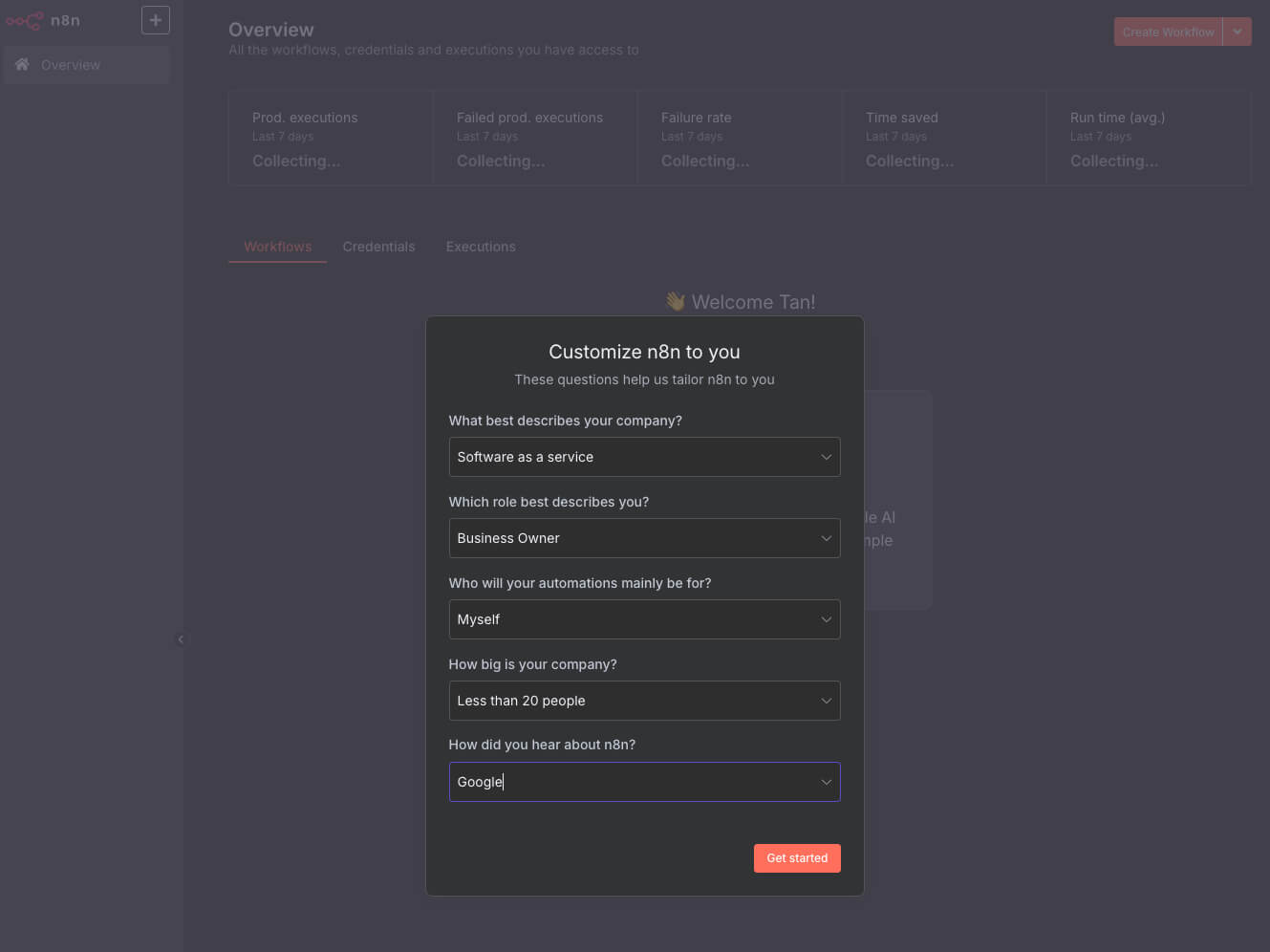 Thuê VPS n8n Giá Rẻ: Tự Động Hóa | Không Giới Hạn Workflow 19 nhấn get started để hoàn tất thiết lập