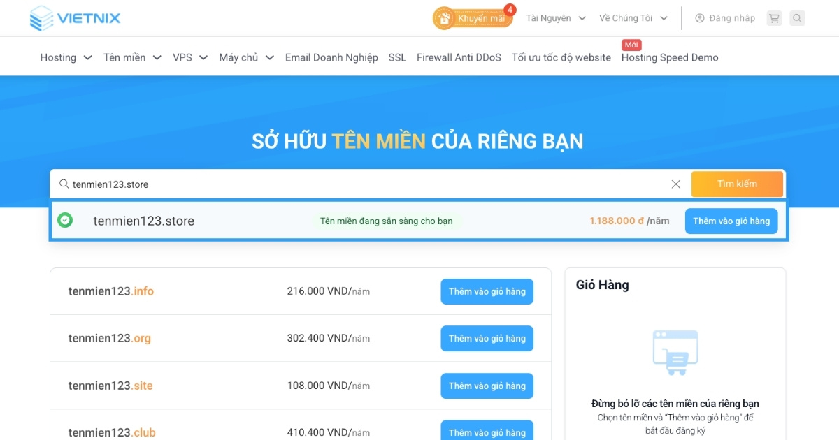 Tên miền .store là gì? Lợi thế khi đăng ký tên miền .store 42 Bạn nhấn vào nút Thêm vào giỏ hàng