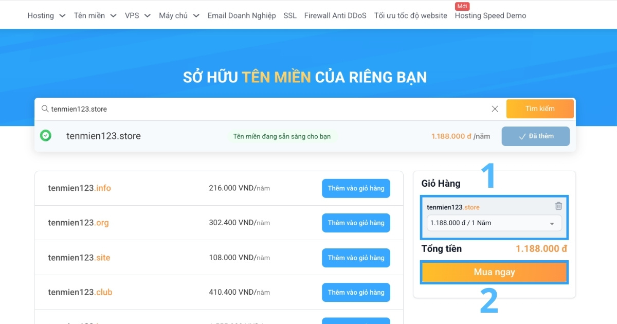 Tên miền .store là gì? Lợi thế khi đăng ký tên miền .store 43 bạn hãy bấm Mua ngay để chuyển sang bước tiếp theo