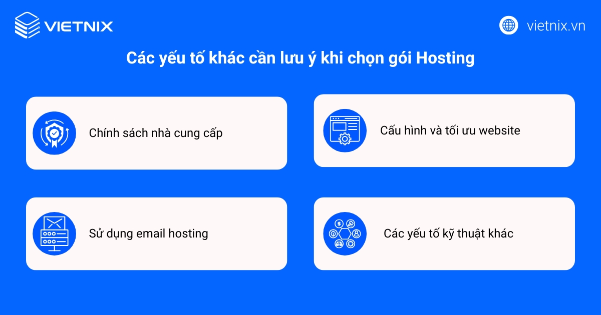 Cần lưu ý một số yếu tố khác khi chọn gói hosting