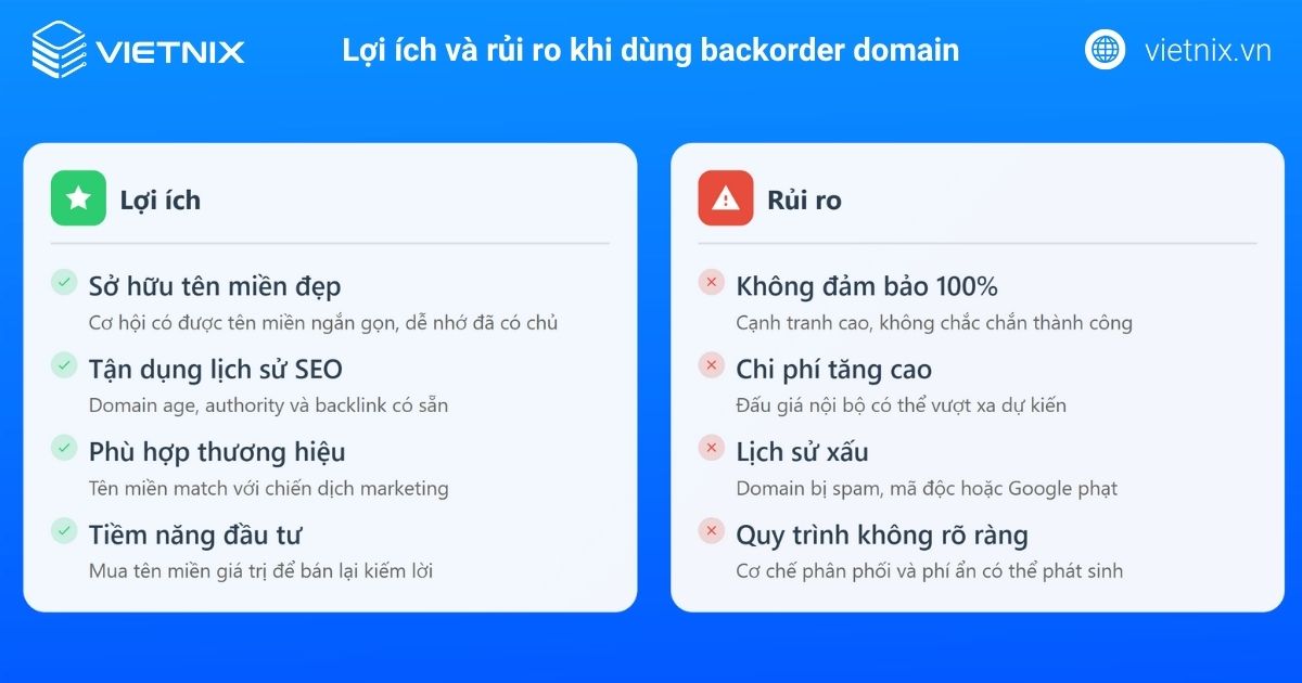 Backorder Domain là gì? Cách chọn dịch vụ giữ chỗ tên miền uy tín 29 Lợi ích và rủi ro khi dùng backorder domain