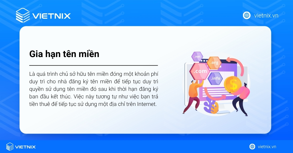 Gia hạn tên miền là gì? Chi phí và cách gia hạn nhanh chóng 12 Gia hạn tên miền là việc chủ sở hữu trả phí duy trì để tiếp tục quyền sử dụng tên miền đó