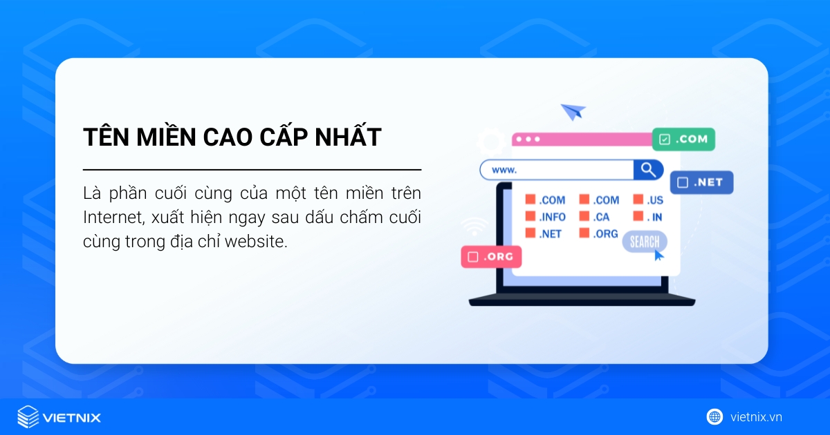 Tên miền cấp cao nhất (TLD) là gì? Tổng hợp những điều cần biết 13 Tên miền cấp cao nhất (viết tắt là TLD) là phần cuối cùng của một tên miền trên Internet