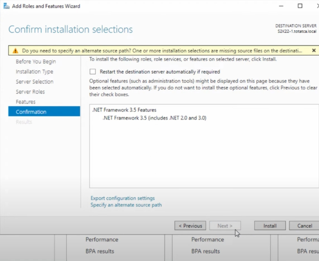 Cách cài .NET Framework 3.5 cho VPS Windows Server chi tiết 36 Bạn nhấp vào nút Install để bắt đầu.