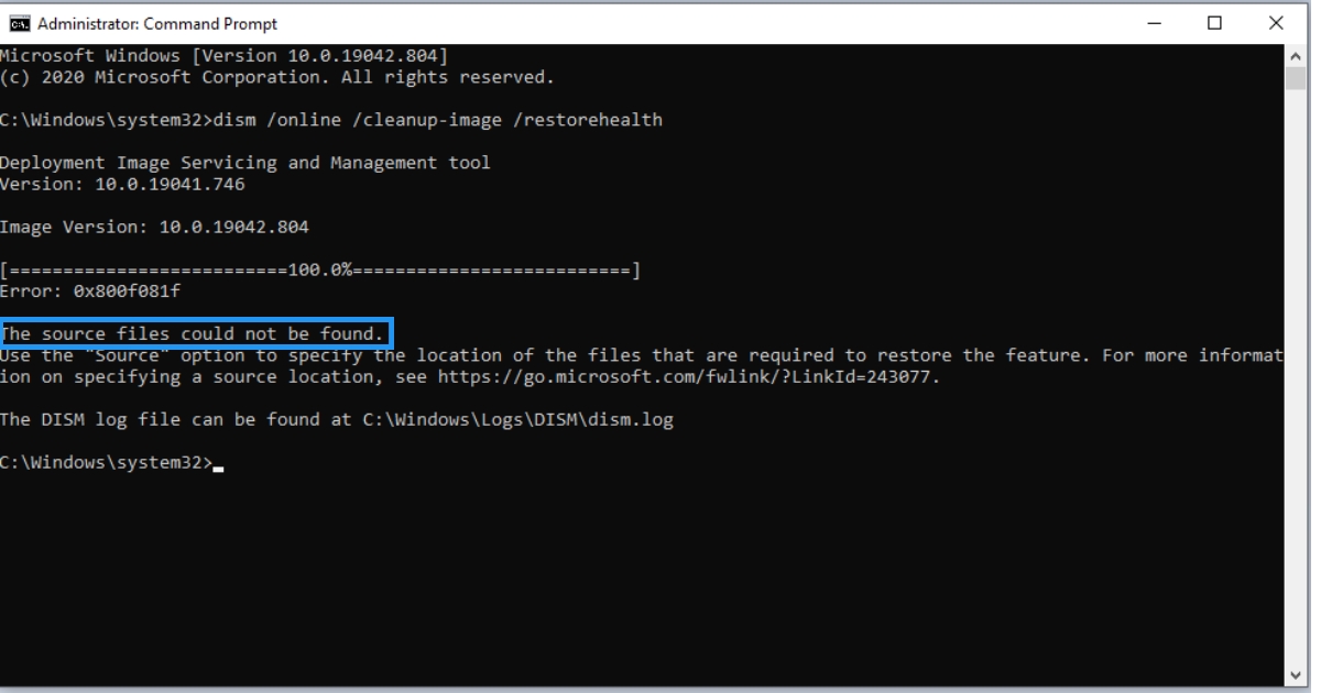Cách cài .NET Framework 3.5 cho VPS Windows Server chi tiết 41 Lỗi "The source files could not be found" (Mã lỗi 0x800f081f)
