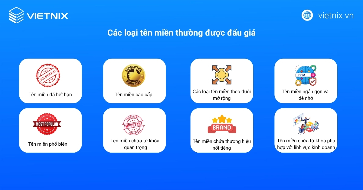 Đấu giá tên miền là gì? Lợi ích và hướng dẫn đấu giá tên miền chi tiết 14 Các loại tên miền thường được đấu giá