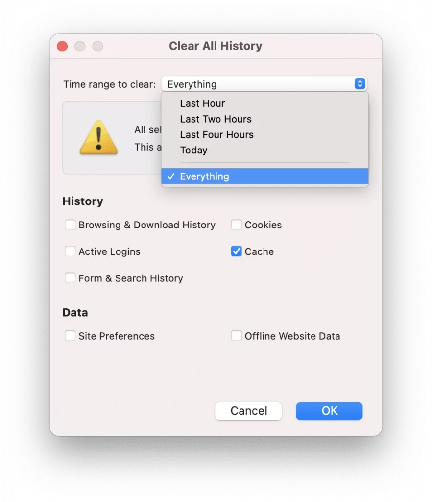 Xóa cache trên trình duyệt Firefox