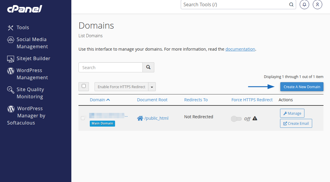 Có nên sử dụng nhiều tên miền cho một website không? 27 Bạn chọn Create A New Domain để tạo Addon Domain