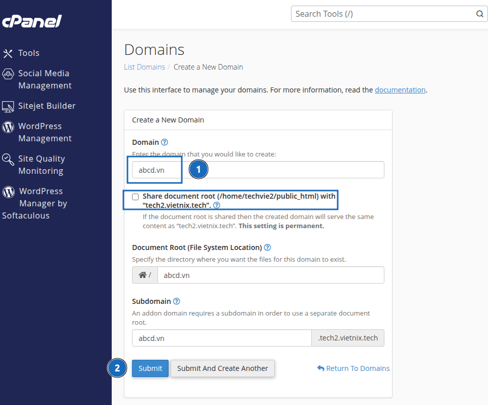 Có nên sử dụng nhiều tên miền cho một website không? 28 Nhập Addon Domain muốn trỏ về website