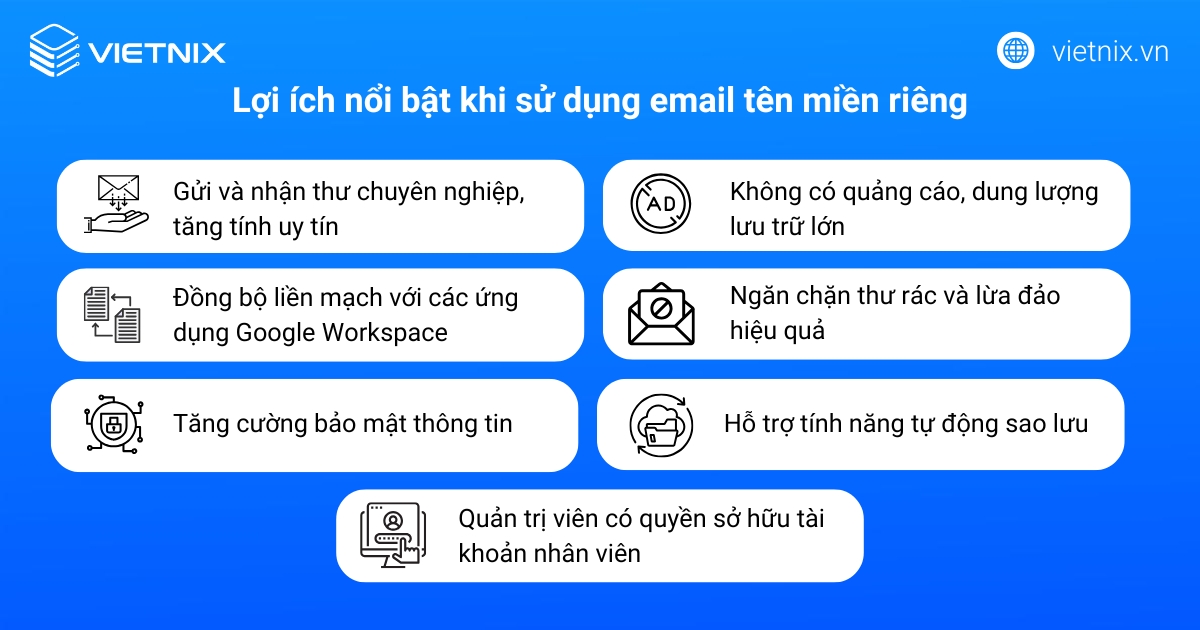 Hướng dẫn tạo email tên miền riêng với Gmail chi tiết, nhanh chóng 20 Lợi ích khi sử dụng email tên miền riêng