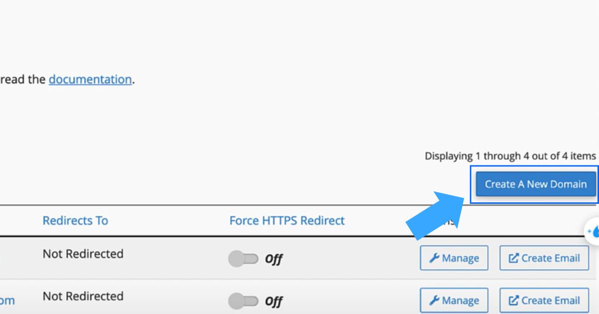 Hướng dẫn tạo Subdomain trên VPS chi tiết bằng CLI và cPanel 27 Trong giao diện tạo Domains, bạn cần nhấn vào Create A New Domain
